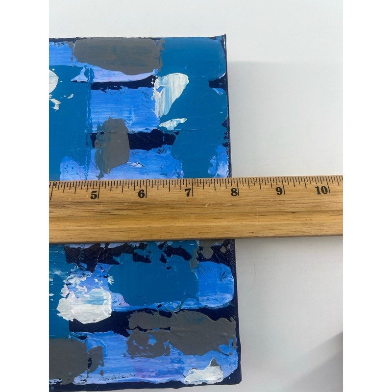 Hand-Painted Acrylic Canvas Abstract Blue Gray 7.5x8x1.5 Modern Artwork Art gallery