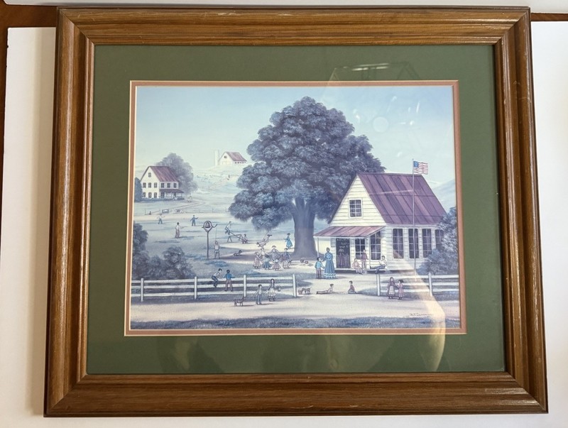 School Children Playing Outside B.J. Cummings, Folk Art 1987 Matted & Framed gallery