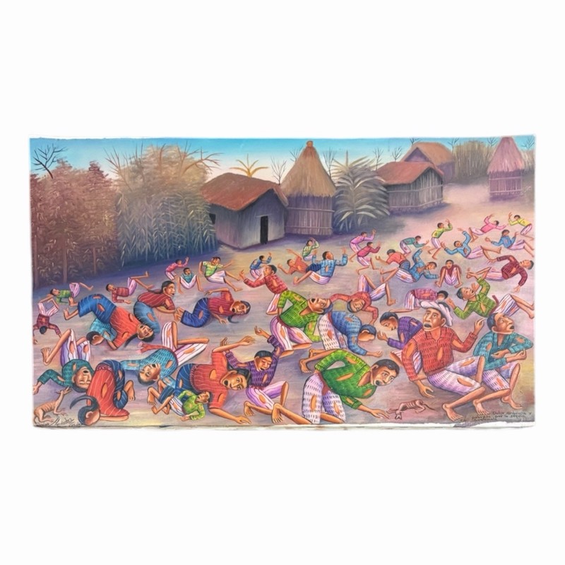 Diego Isaías Hernández Méndez Original Maya Folk Art Painting Village Scene
