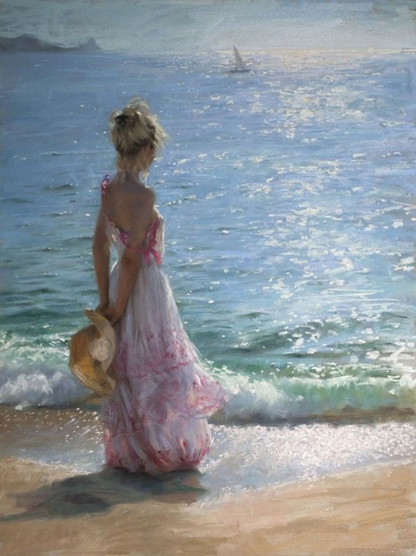 Hand-painted Impression oil painting art female seaside girl on canvas 24"X36" gallery