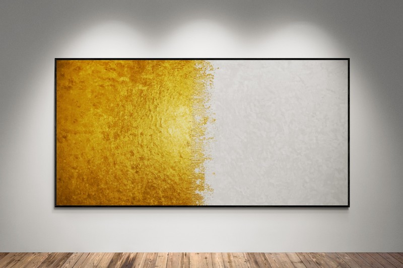 XXL Rothko Style White & Gold Color Field Textured Abstract Painting 59×30 in