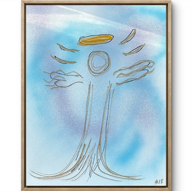 Original Signed Mixed Media Art Painting 11×14 OOAK Standing Angel