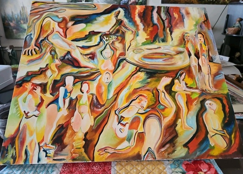 Orig VTG 1984 Abstract Art Oil On Linen «For The Dancers» By Michael B.Stuart