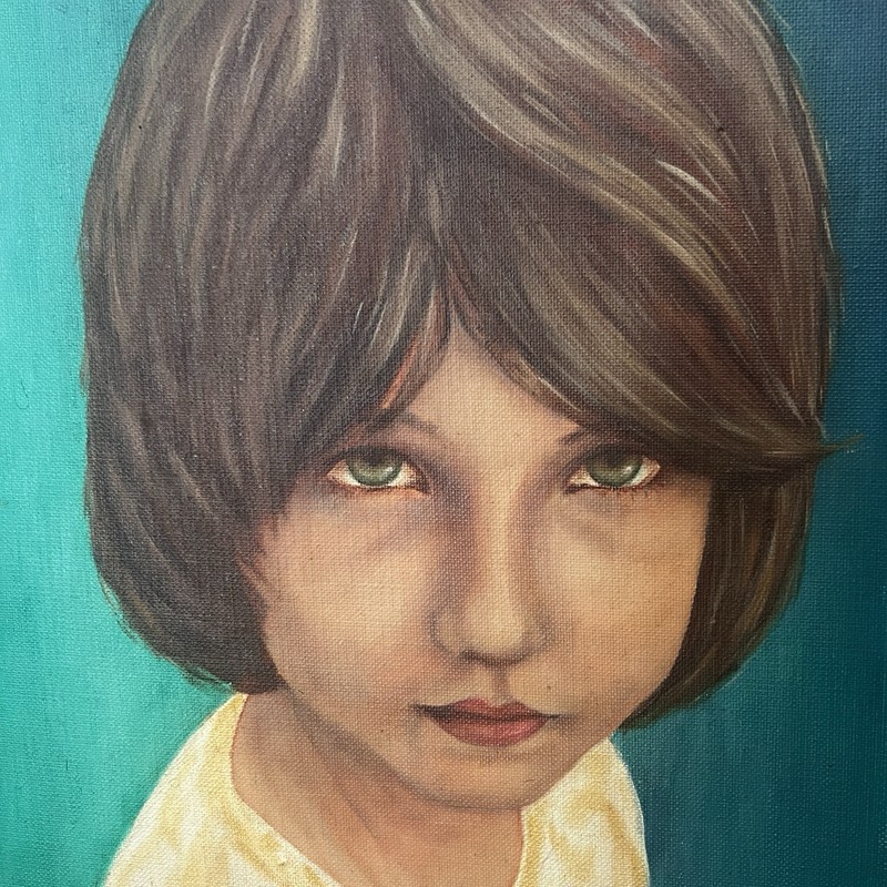 Vintage MCM Oil Painting “Lilian” (1976) Signed Brazilian Child Portrait 12×16