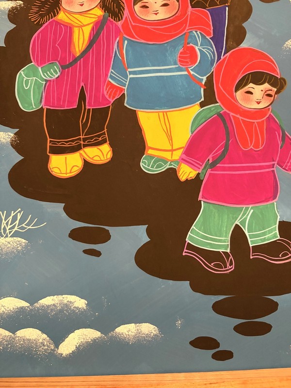 Chinese Farmer/Peasant Painting by Bai Xu (hao) 'Return To School', 21" X 15" gallery
