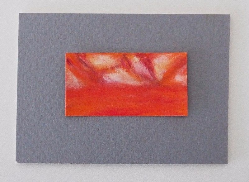ABSTRACT ORANGE LANDSCAPE Miniature Soft Pastel Painting 1"x2" Julia Garcia NEW gallery