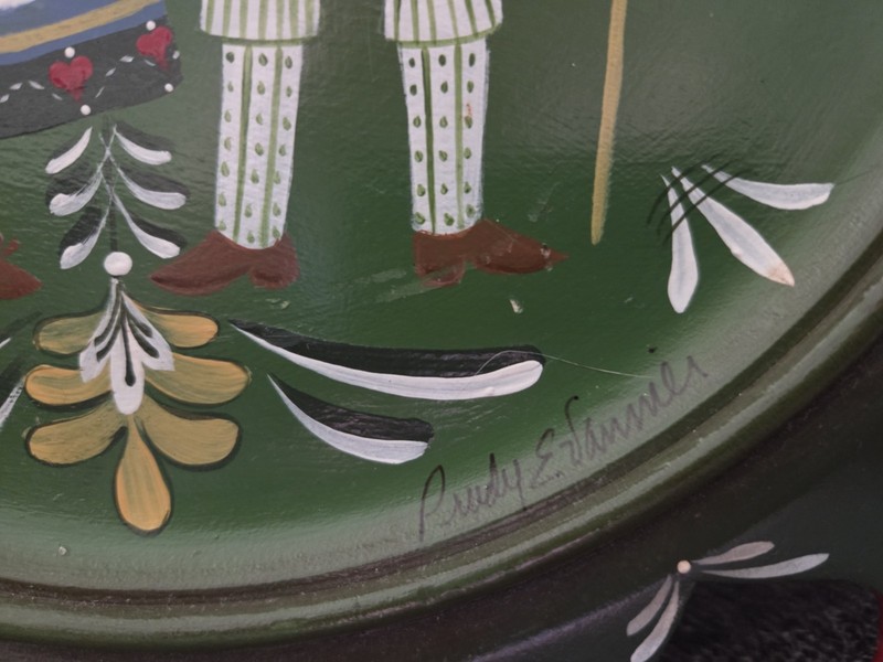Rare Artist Signed Prudy E Vannier 2 Folk Art Wooden Tole Ware Dutch Wall Decor gallery