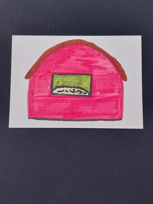 ACEO Original Art Card ATC Watercolor Farm Animals Series# 1 – Red Barn