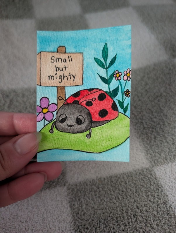 Aceo Original Watercolor Ladybug Painting| #1 Of 3 Insect Collection