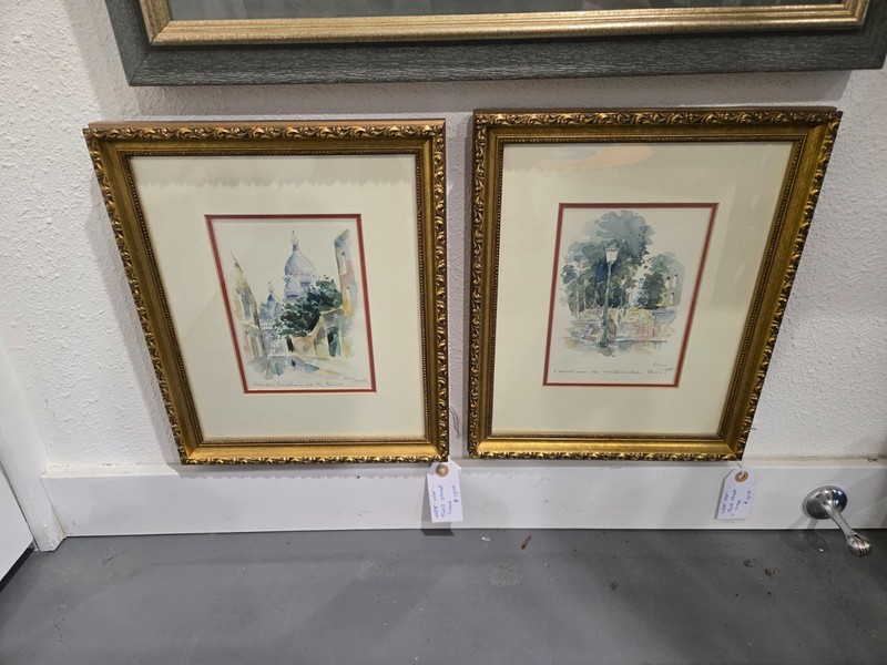 2 Framed Watercolor Paris Street Scenes