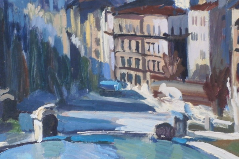 City Fountain & Buildings Oil Painting-1960s-Israel Louis Winarsky gallery