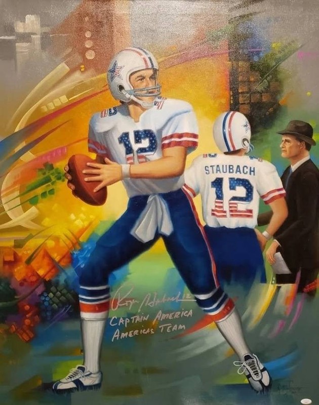 Dallas Cowboys autographed/signed Roger Staubach Original Oil Painting JSA