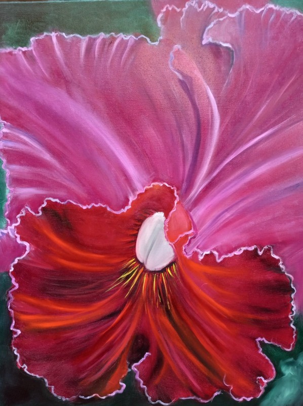 HAWAII ARTIST, ‘TROPICAL ORCHID» Original Oil Painting