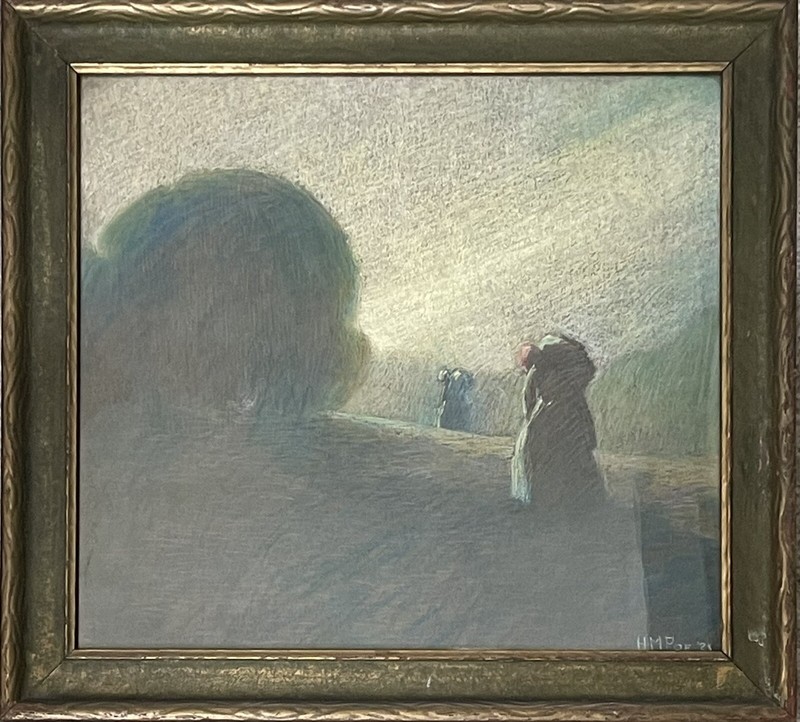 Hugh M. Poe (1902-1973) Noted Indiana Artist - 1921 Pastel Landscape Painting gallery