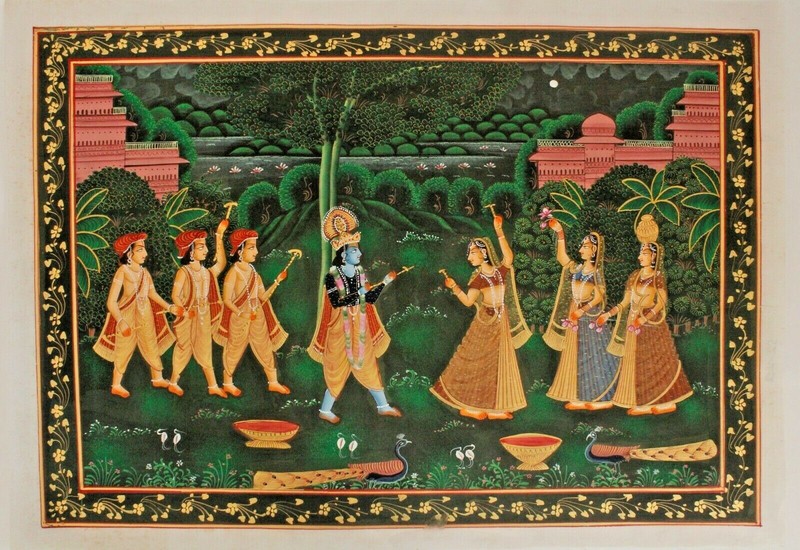 Radha Krishna Painting Handmade Hindu Religious Art On Silk Cloth 21x15 Inches