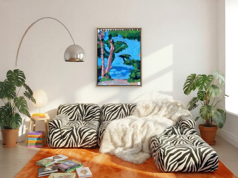 MER ORIGINAL LOOSE EXPRESSIVE TROPICAL LANDSCAPE POSTER PAPER ART 11X14 gallery