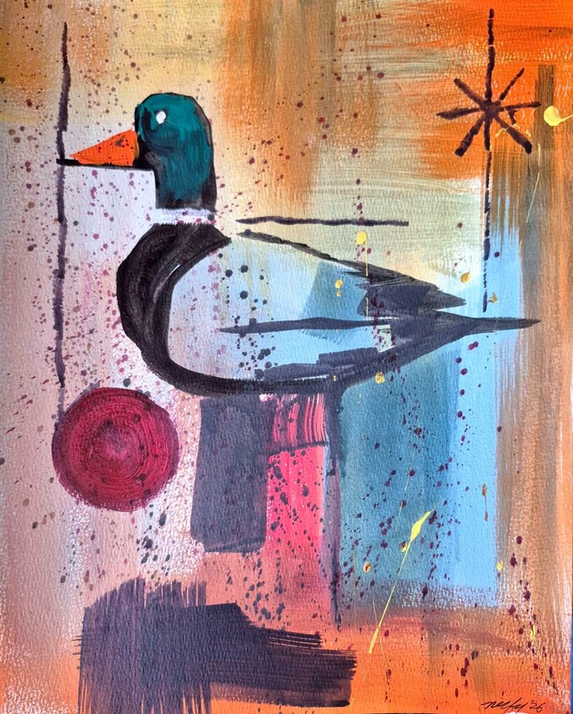 Original Hand Painted 11x14 Bird Abstract Acrylic Signed Bright Wall Art P170 gallery