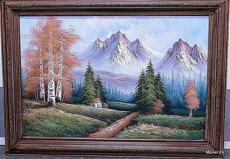Large Oil Painting; TRANQUIL SERENITY from my Mountain Cabin ~46″ wide X 33″ hi