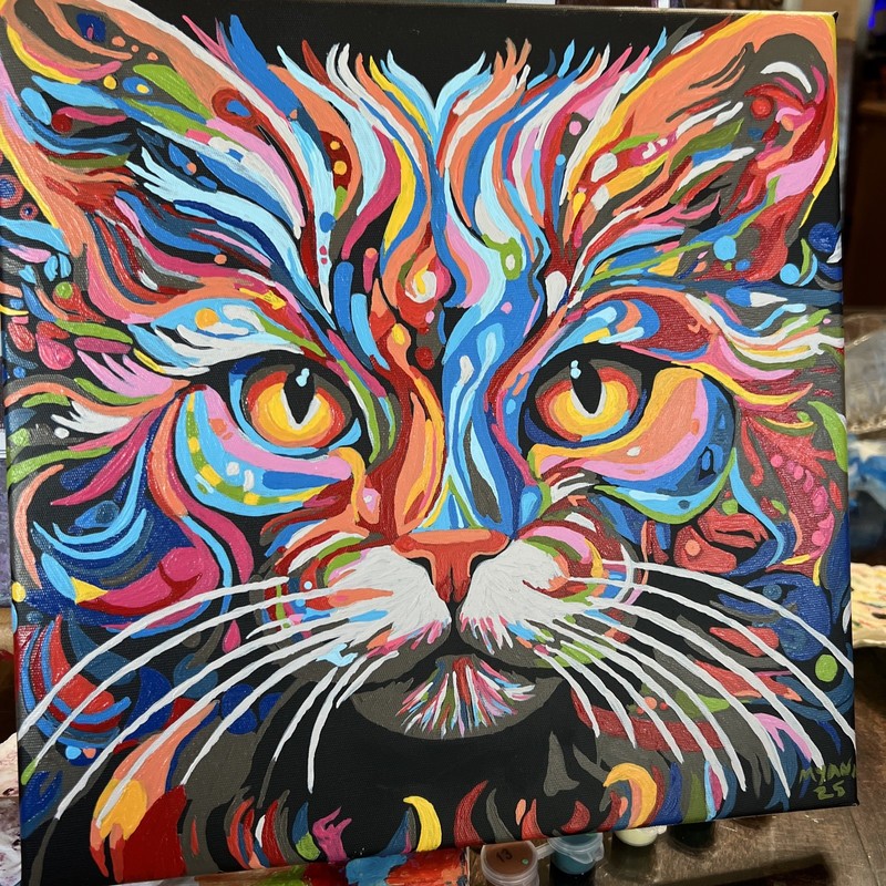 Colorful CAT 11 x 11” CANVAS PAINTING POP ART hand painted