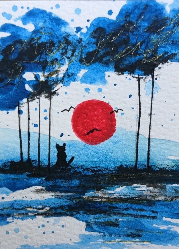 Aceo Mixed Media Art Card Landscape