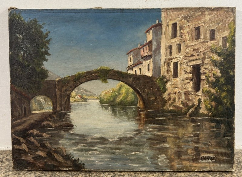 Signed Oil On Canvas, Impressionist Style: Old Bridge Of Le Vigan Gard