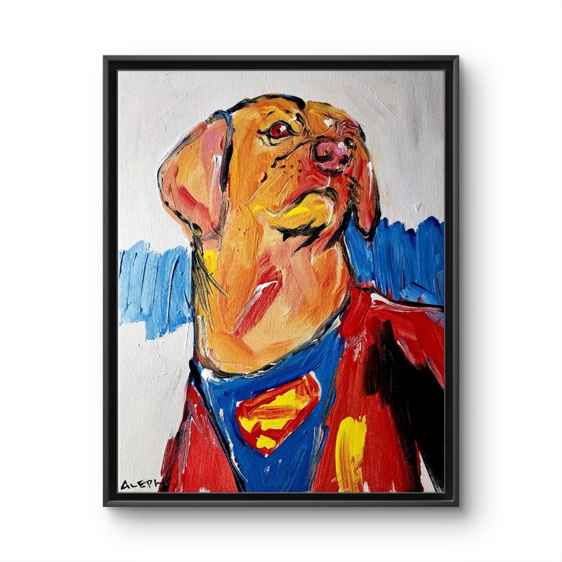 Original Abstract Painting Canvas Neo Expressionist Super Dog Art Decor 11×14