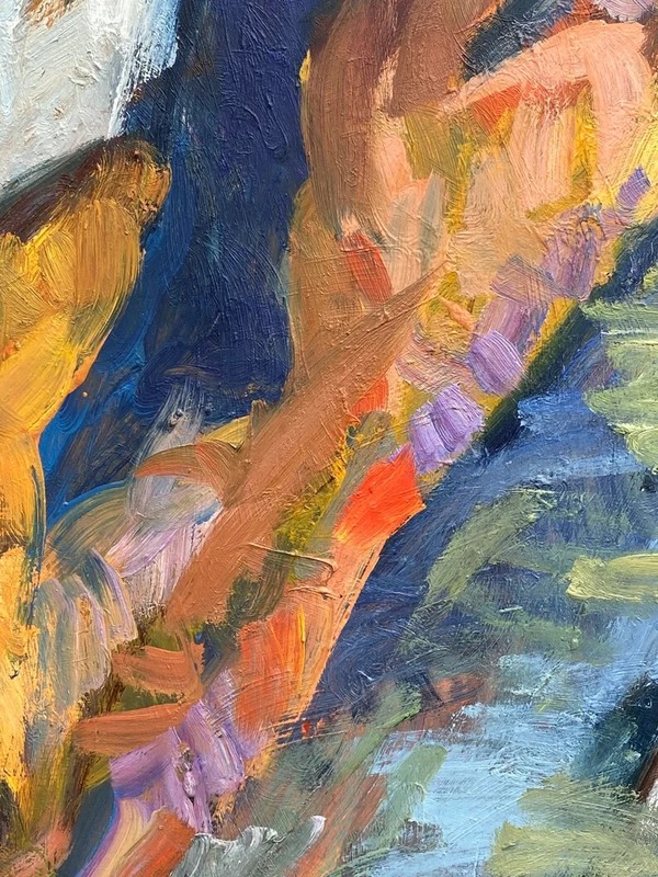 Abstract Landscape Autumn Forest Park with a Path Oil Painting on Board 30x24 in gallery