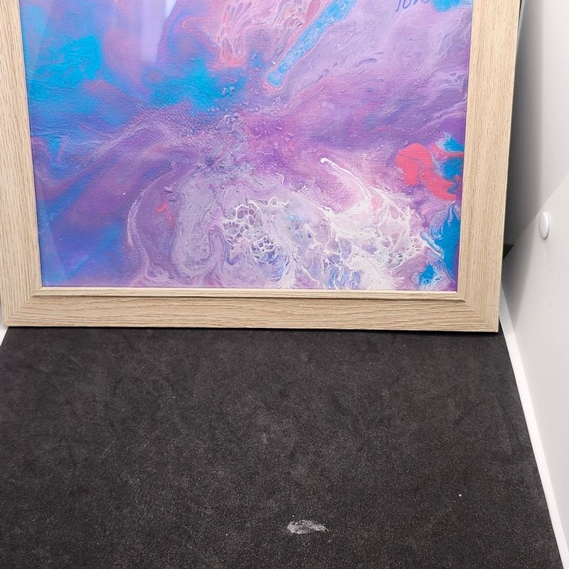 Hand Crafted Purple Blue Pink Abstract Fluid Art Painting Canvas Framed 9×11″