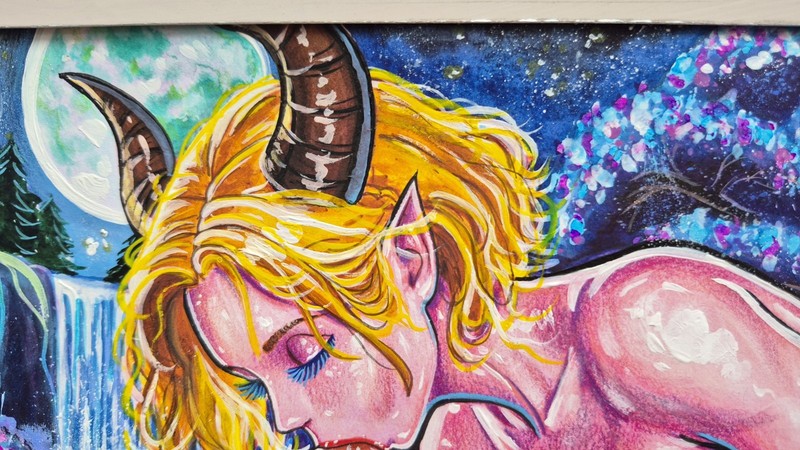 Original Painting A4 Anime Demon Girls Painting Fantasy Women LGBT Art OOAK 2026