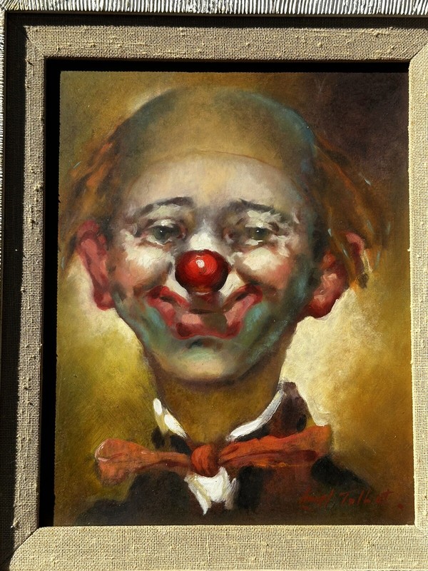 Vintage Clown Painting Lionel Talbot Signed Matted Framed Original Oil On Board gallery