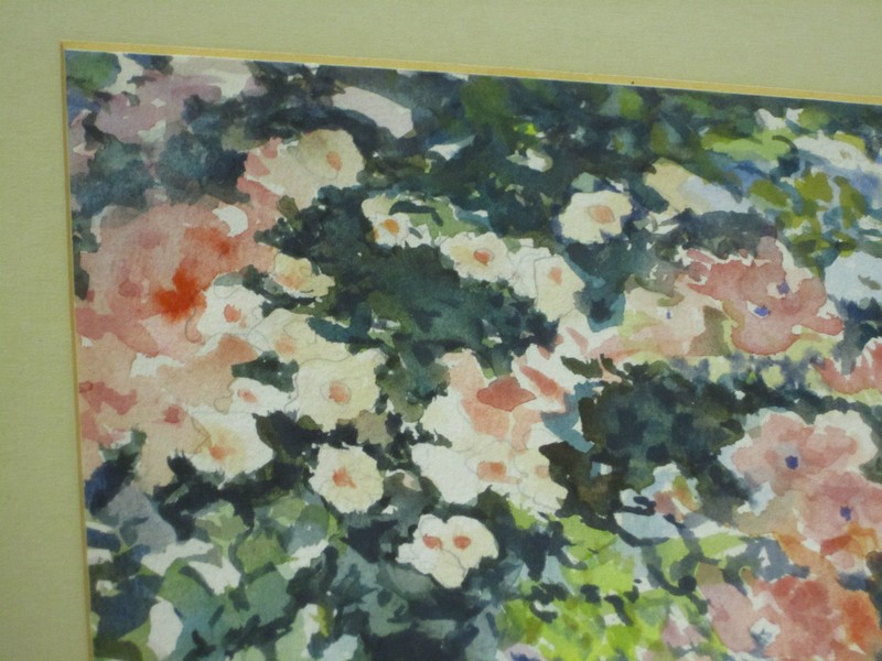 Garden Flowers Original 20th c. Watercolor Painting J. H. Bentz framed art gallery