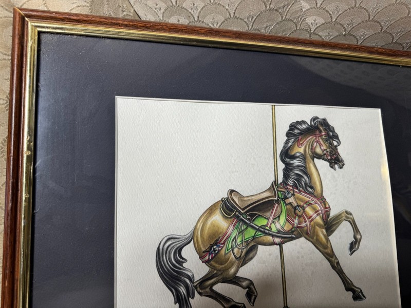 Superb Karen L Fraser "Carousel Horse" Watercolor Painting - Signed/Framed gallery