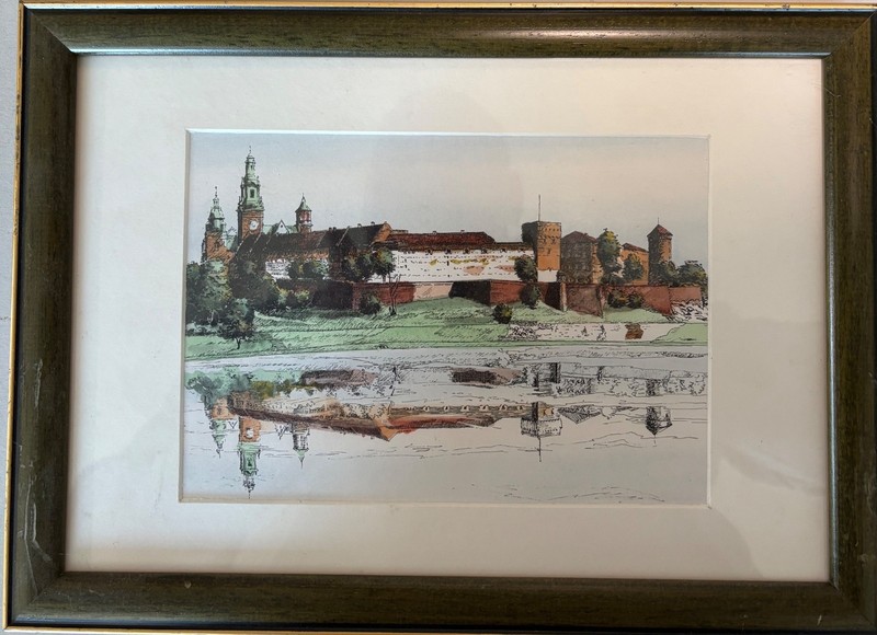 color print Wawel Castel in Krakow Poland 13 x 9 inch wooden frame