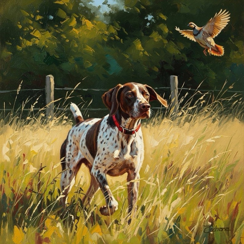 MQ494 Stretched Canvas Frame / Unframed Handmade Animals Dog & Bird Oil Painting