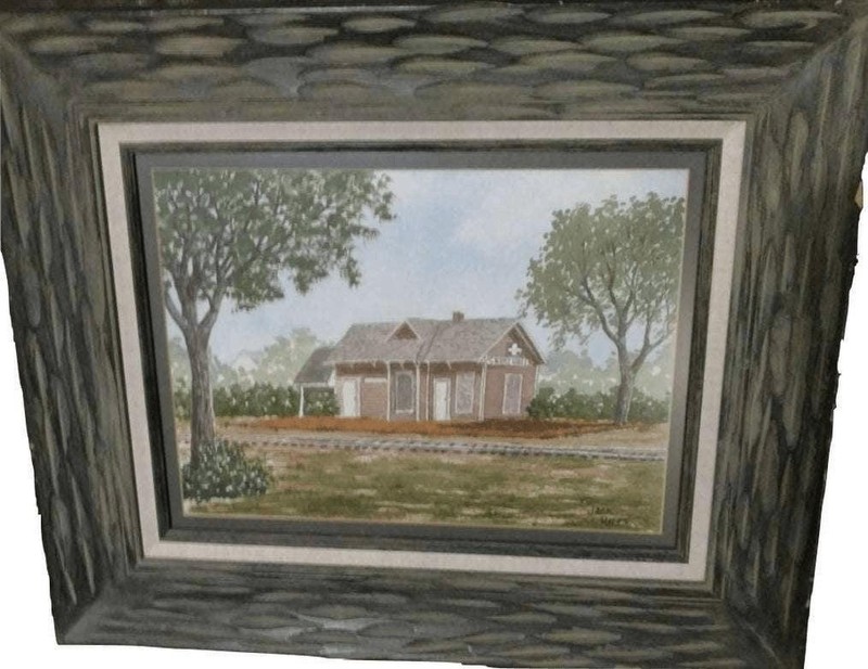 Skull Valley Arizona Railroad Train Depot Watercolor by Jack Riley 1984