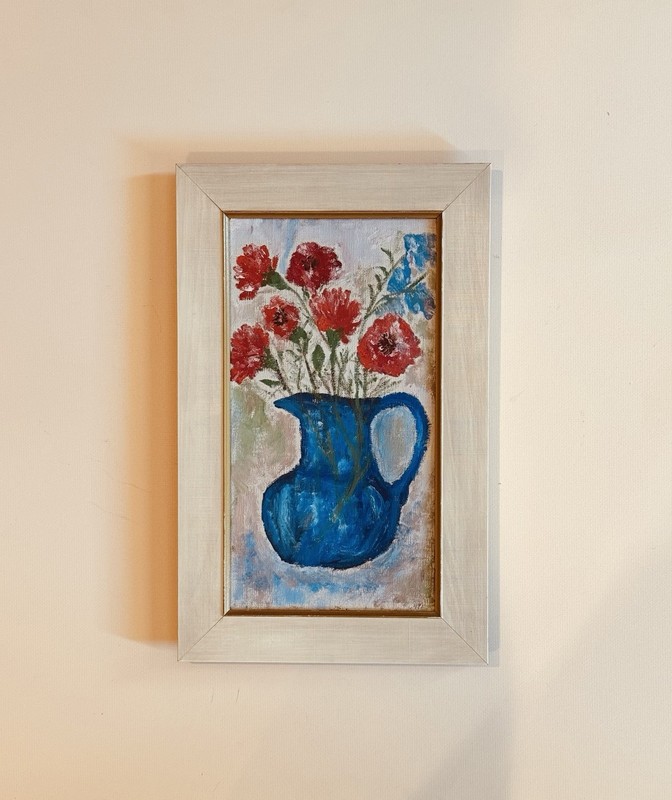 Vintage Floral Still Life Oil Painting on Canvas Wooden Frame 18.75”x11.75” gallery