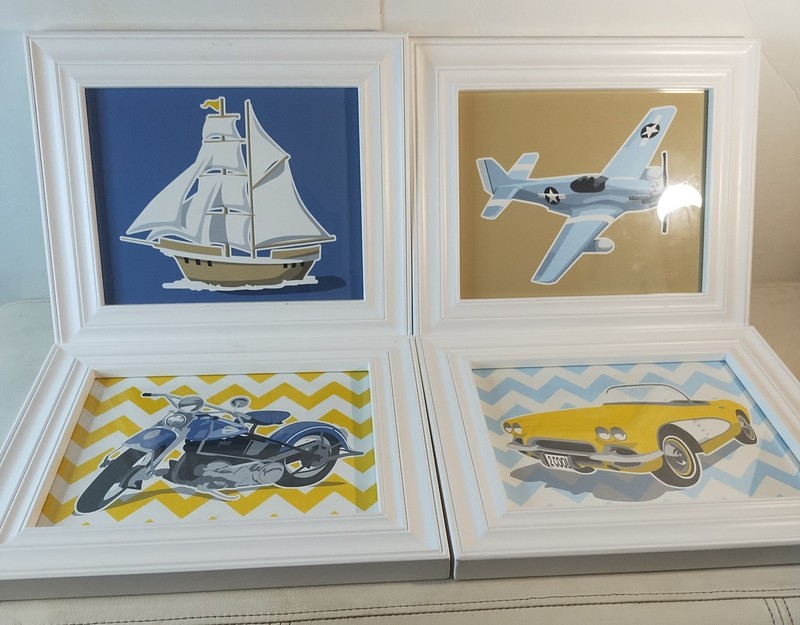 4 Vintage Aaron Bros Framed Wall Art 80s-90s Corvette Motorcycle 13″× 11″