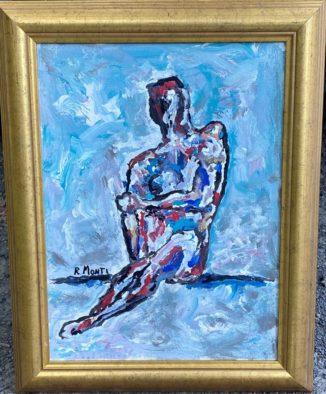 Rocco Monticolo, R Monti, 1931-2022, O/c Abstract Seated Nude. Oil/c painting