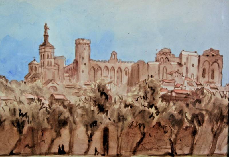 Watercolour Old Town of Mdina Malta signed: Avignon? gallery