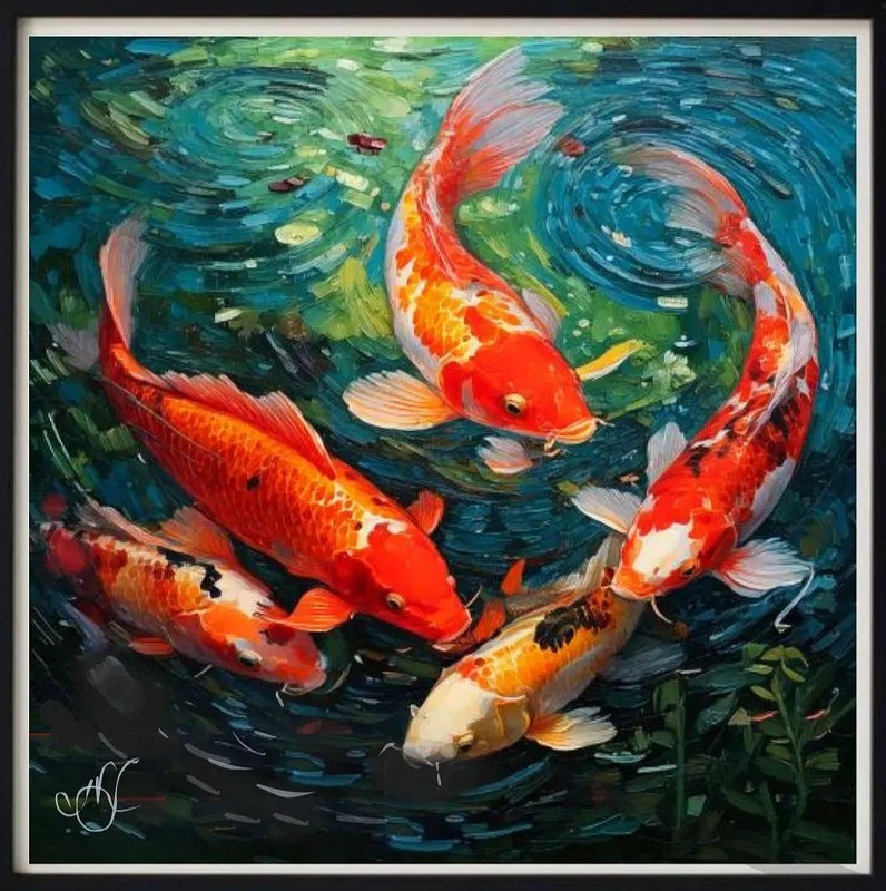 ORIGINAL Oil PAINTING on Canvas Koi fish 12×12 in Textured Art Сustom Order