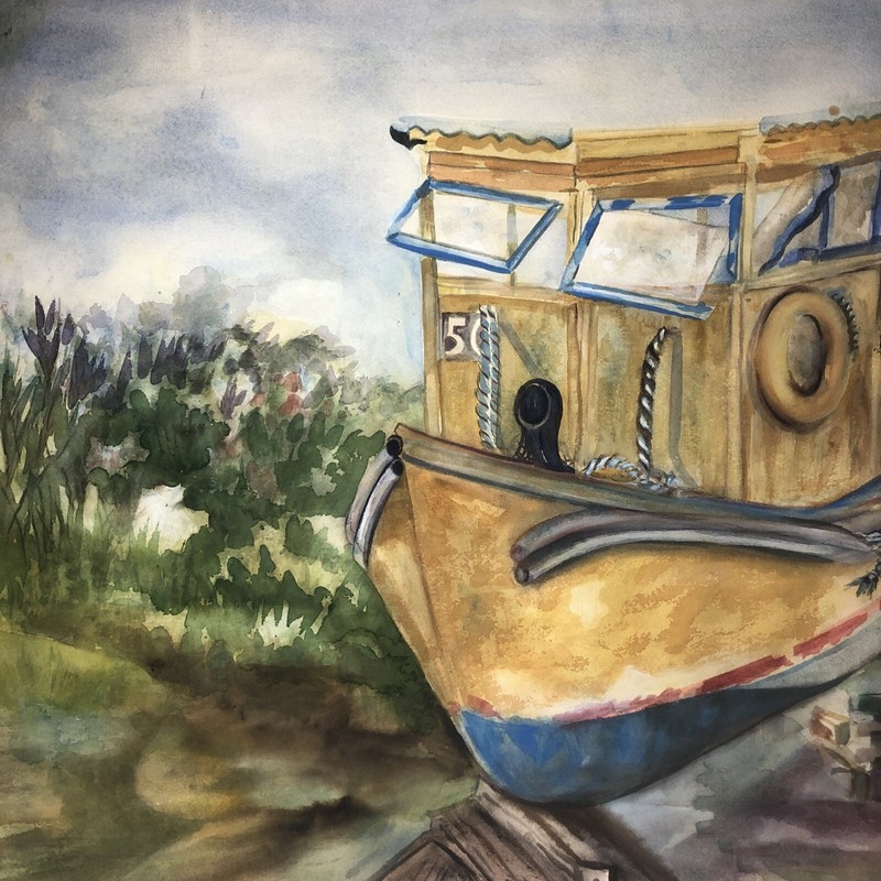 Watercolor Painting Artist Signed Joan Perry Original Vintage Art 30”Wx22 1/4”H gallery