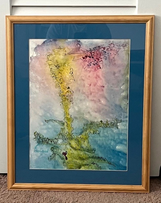 Original Watercolor & Ink Painting Signed by Artist Matte & Frame 17.5×21.5×1″