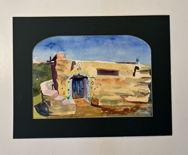 PAINTING LANDSCAPE SPANISH MISSION ADOBE Southwest Or Mexico Desert Church VTG