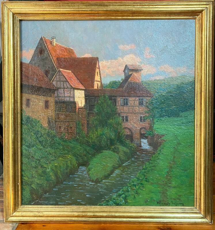 Heinrich Lessing 1856 Düsseldorf – 1930 Berlin Oil Painting Old Mill Antique Oil