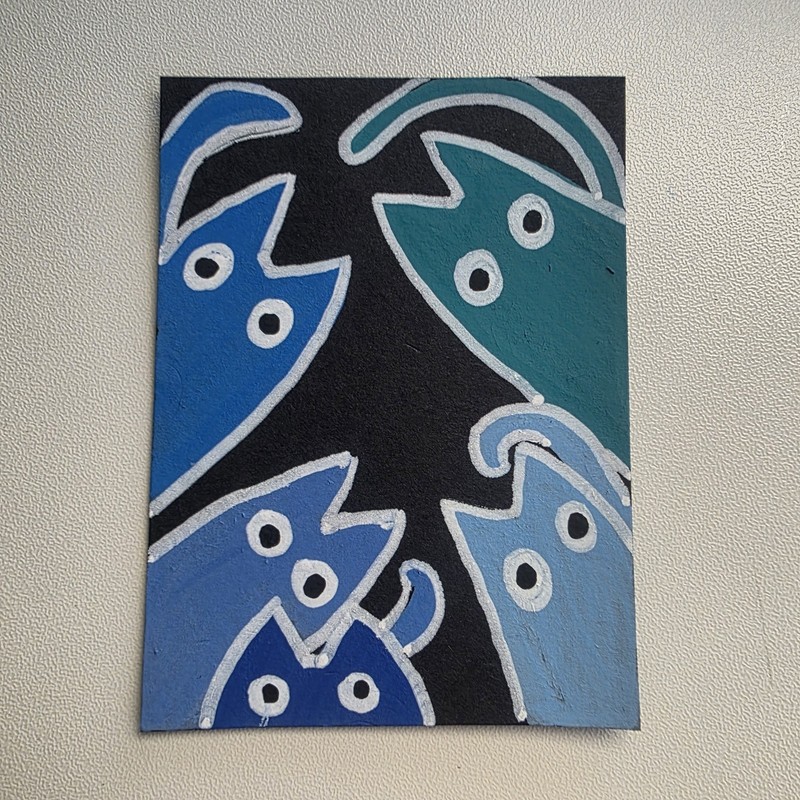 ACEO Original, cats, blue, Mini 2.5″x3.5″ Art, acrylic/ink,Alaina Ruch