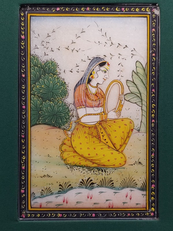Antique Indian Rajastan Miniature Painting Girl Ragamala Ragini Artwork Marble