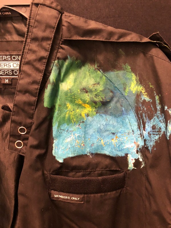 Members Only Jacket Oil Painted By Brooklyn Street Artist J.E.D. Paid $1000 gallery