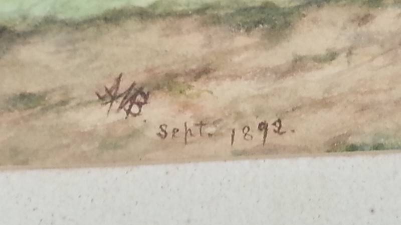 Antique Sept 1892 Signed AMB Painting Country Farm House gallery