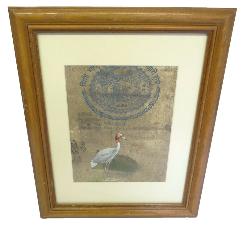 Antique Old India Jeypoor Government Two Annas Stork Original Painting Stamp