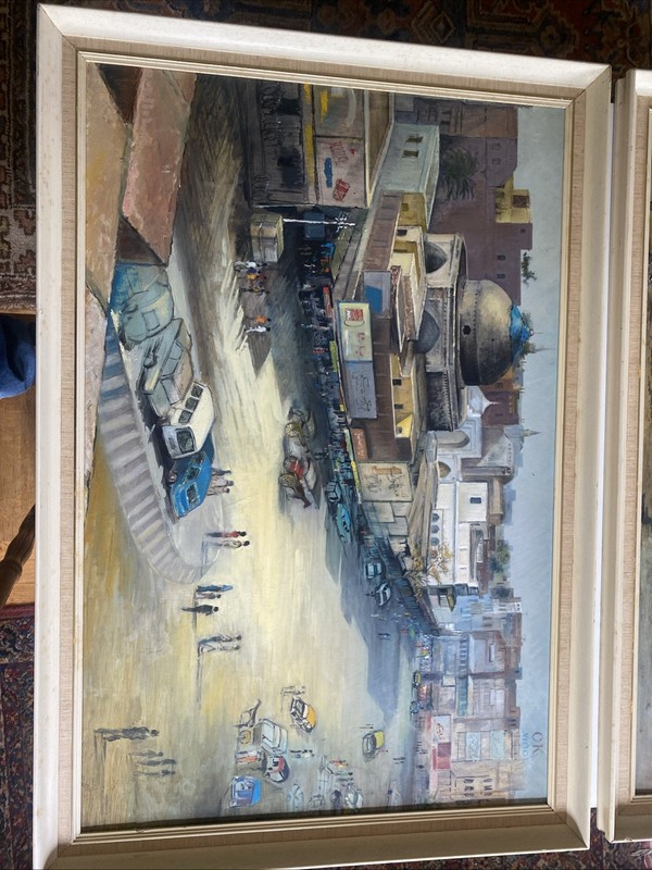 MASONITE STREET SCENES OF NAIROBI, KENYA OLL PAINTING BRIGHT WOODEN FRAMes